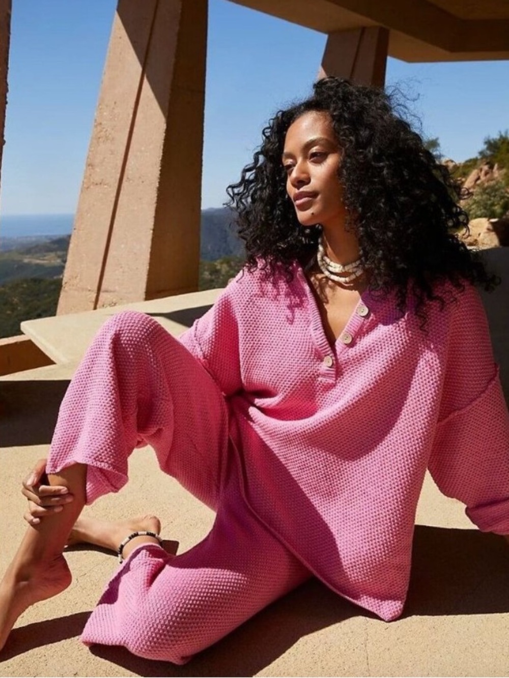 Free People Hailee Fuchsia Waffle Stitch Sweater Pants